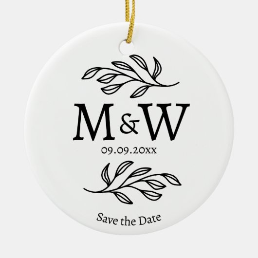 Couple Monogram Wedding Save the Date Botanical Keramik Ornament (Vorne)