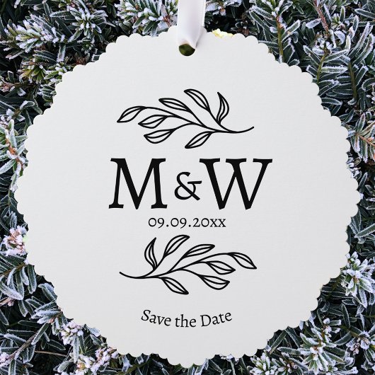 Couple Monogram Wedding Save the Date Botanical Ornament Karte