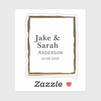Couple name gray golden frame border wedding date aufkleber