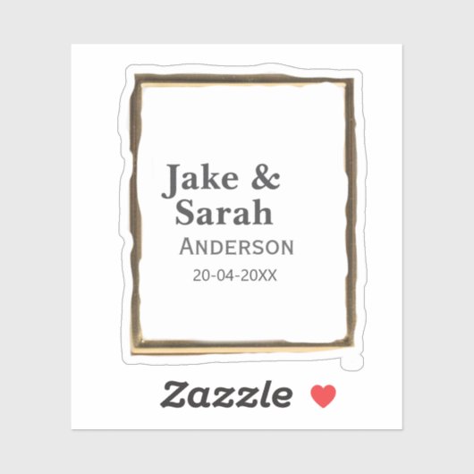 Couple name gray golden frame border wedding date aufkleber (Blatt)