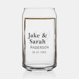 Couple name gray golden frame border wedding date dosenglas