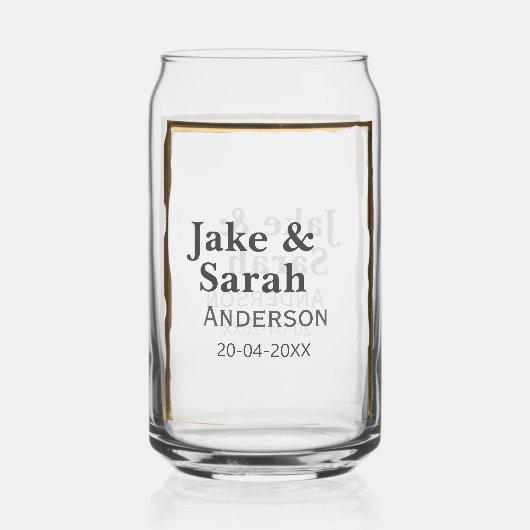 Couple name gray golden frame border wedding date  dosenglas (Rückseite)