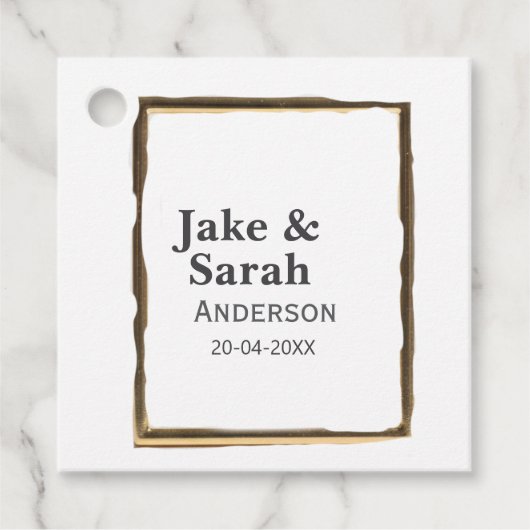 Couple name gray golden frame border wedding date geschenkanhänger (Vorderseite)