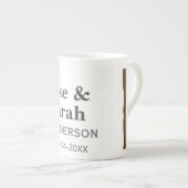 Couple name gray golden frame border wedding date  porzellantasse (Vorderseite Rechts)
