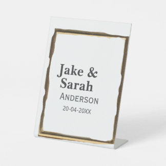 Couple name gray golden frame border wedding date sockelschild
