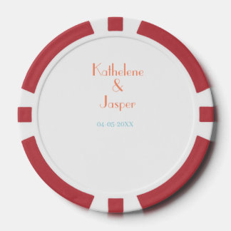 COUPLE NAME PEACH GREEN DATE WEDDING ROMANTIC ELEG POKERCHIPS