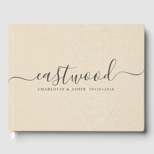 Couple Name Wedding Monogram Cream Imitate Linen Gästebuch (Vorderseite)