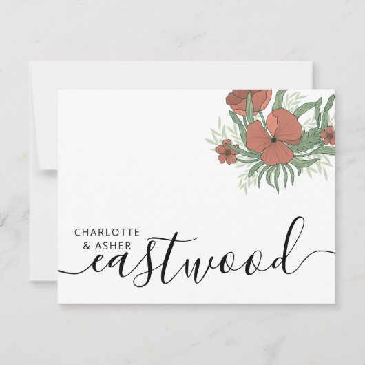 Couple Name Wedding Monogram Floral Mitteilungskarte (Vorderseite)