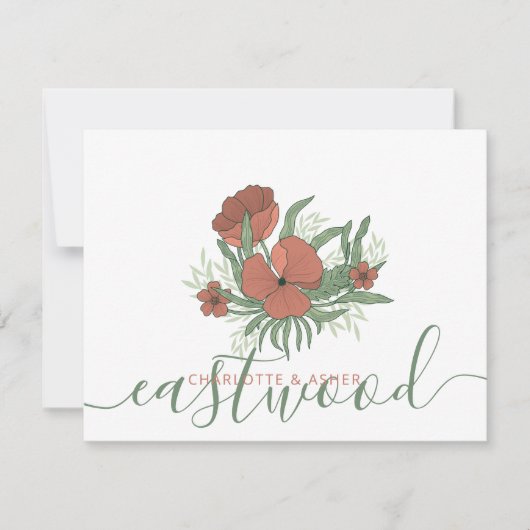 Couple Name Wedding Monogram Floral Mitteilungskarte (Vorderseite)