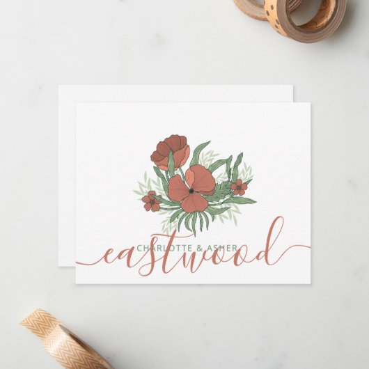 Couple Name Wedding Monogram Floral Mitteilungskarte (Vorderseite/Rückseite Beispiel)