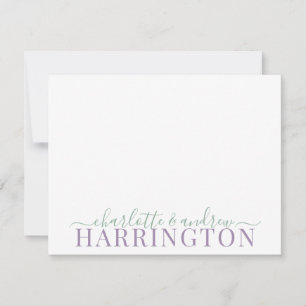 Couple Name Wedding Monogram Pastel Lila Green Mitteilungskarte