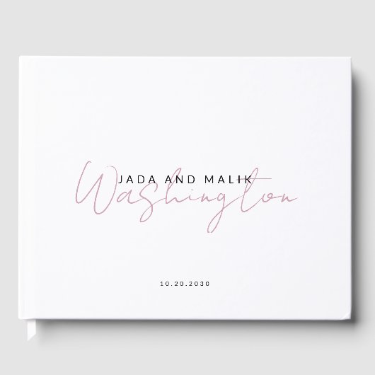 Couple Name Wedding Monogram Pink Script Name Gästebuch (Vorderseite)