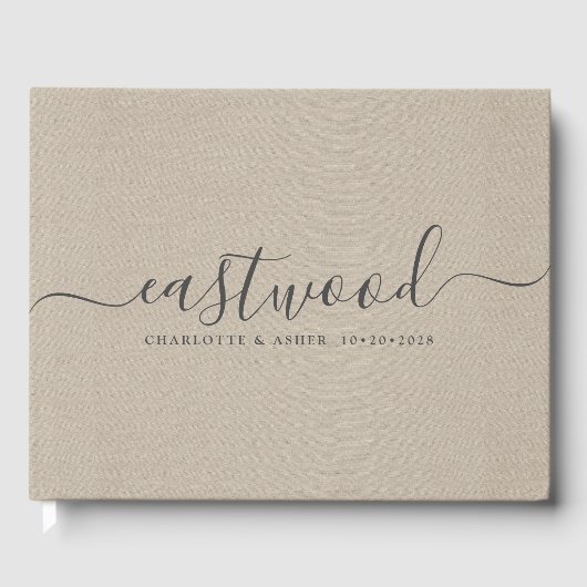 Couple Name Wedding Monogram Taupe Imitate Linen Gästebuch (Vorderseite)