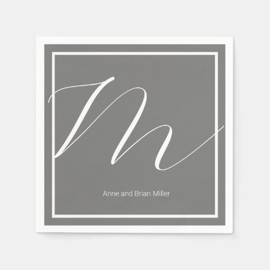 Couple Names Elegant Mit Monogramm Grau Serviette (Vorderseite)