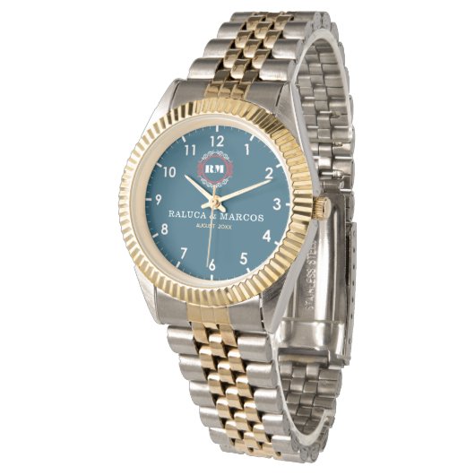 Couple names monogram minimal romantic elegant armbanduhr (Schrägansicht)