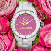 Couple Names Monogram Yellow & Pink Elegant Armbanduhr