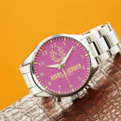 Couple Names Monogram Yellow & Pink Elegant Armbanduhr