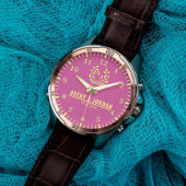 Couple Names Monogram Yellow & Pink Elegant Armbanduhr