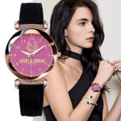 Couple Names Monogram Yellow & Pink Elegant Armbanduhr