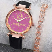 Couple Names Monogram Yellow & Pink Elegant  Armbanduhr