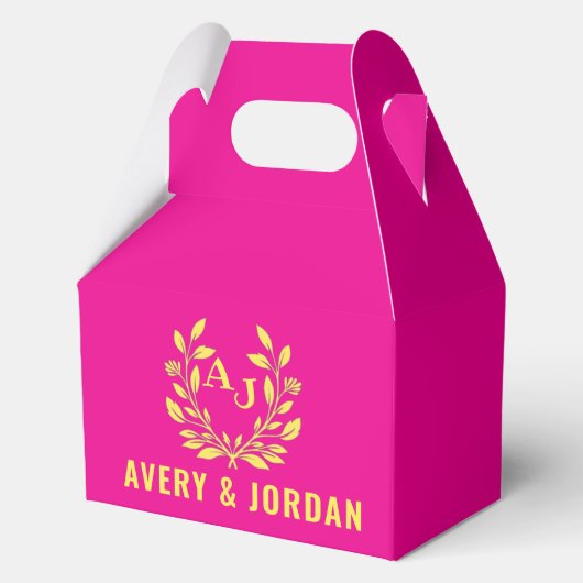 Couple Names Monogram Yellow & Pink Elegant  Geschenkschachtel (Vorderseite)