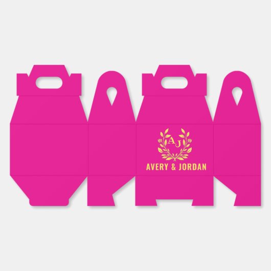 Couple Names Monogram Yellow & Pink Elegant  Geschenkschachtel (Ungeklappt)