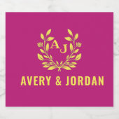 Couple Names Monogram Yellow & Pink Elegant  Schaumweinetikett (Einzelnes Label)