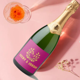 Couple Names Monogram Yellow & Pink Elegant  Schaumweinetikett