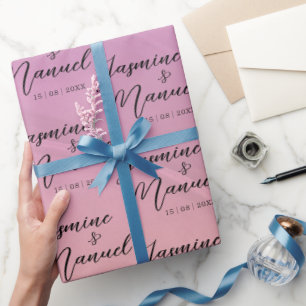 Couple Names Pink Geschenkpapier Hochzeit