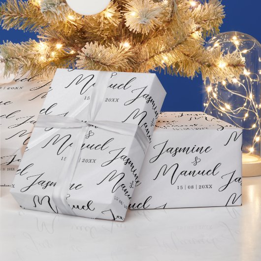 Couple Names White Gift Wrapping Paper Wedding Geschenkpapier (Feiertage)