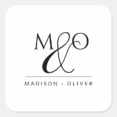 Couple Newlyweds Ampersand Monogram Umschlag Aufkl Quadratischer Aufkleber (Vorderseite)