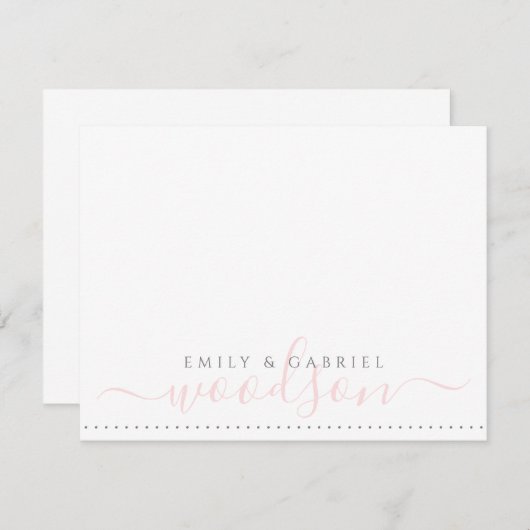 Couple Newlyweds Name Wedding Monogram Pink Script Mitteilungskarte (Vorne/Hinten)