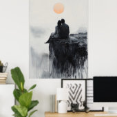 Couple on Cliff mit Serene Sunset Glow Poster (Heimbüro)
