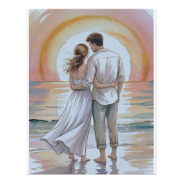 Couple on the beach at sunset fotodruck