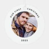 Couple Our First Christmas Foto Ornament Aus Metall (Rückseite)