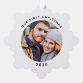 Couple Our First Christmas Foto Ornament Karte (Rückseite)