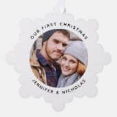 Couple Our First Christmas Foto Ornament Karte (Vorderseite)
