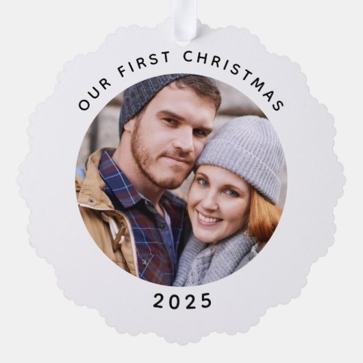 Couple Our First Christmas Foto Ornament Karte (Rückseite)