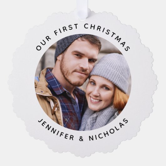 Couple Our First Christmas Foto Ornament Karte (Vorderseite)