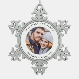Couple Our First Christmas Foto Schneeflocken Zinn-Ornament