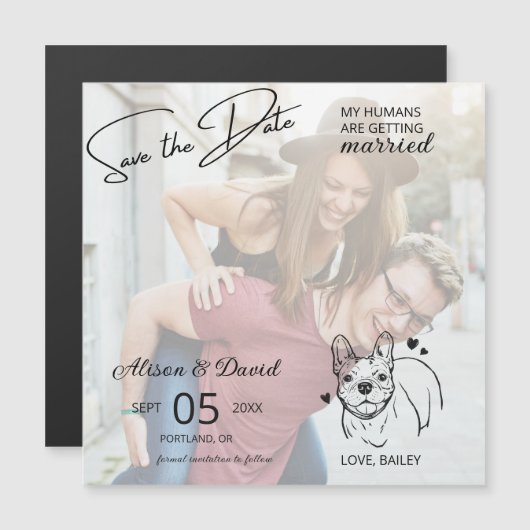 Couple Photo French Bulldog Wedding Save the Date Magneteinladung (Vorne/Hinten)