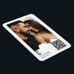Couple Photo QR Code Wedding Announcement  Magnet<br><div class="desc">Simple & Sleek Modern Couple Photo Save the Date.  Wedding. Modern Font.  Black text.  White background.  QR Code.  Paper tear frame.</div>