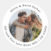 Couple Photo Return Address Classic Round Sticker (Vorderseite)