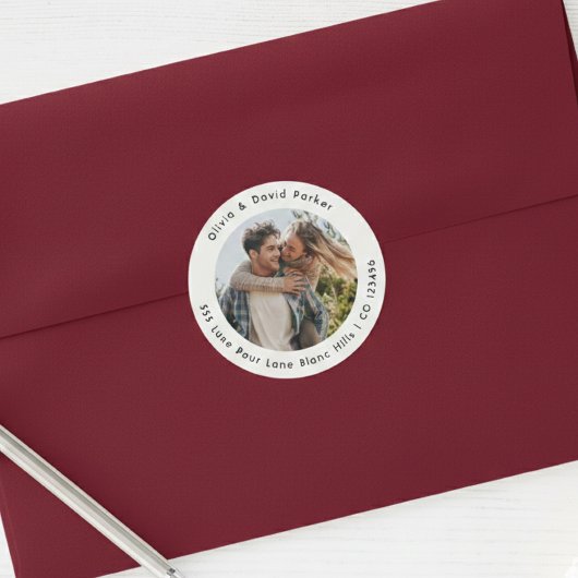 Couple Photo Return Address Classic Round Sticker