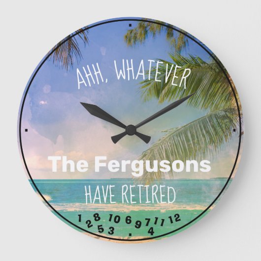 Couple Remüde Familienname Beach Rente Große Wanduhr (Vorderseite)