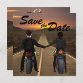 Couple Riding Motorräder at Sunset Wedding Rett T Save The Date (Vorne/Hinten)