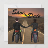 Couple Riding Motorräder at Sunset Wedding Rett T Save The Date (Vorderseite)