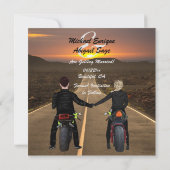 Couple Riding Motorräder bei Sonnenuntergang Save The Date (Rückseite)