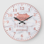 Couple Rose Gold gerade verheiratet Hochzeitsgesch Große Wanduhr (Vorderseite)