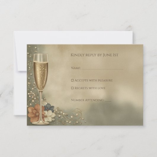 Couple’s Champagne Floral Wedding Shower RSVP Karte (Vorderseite)